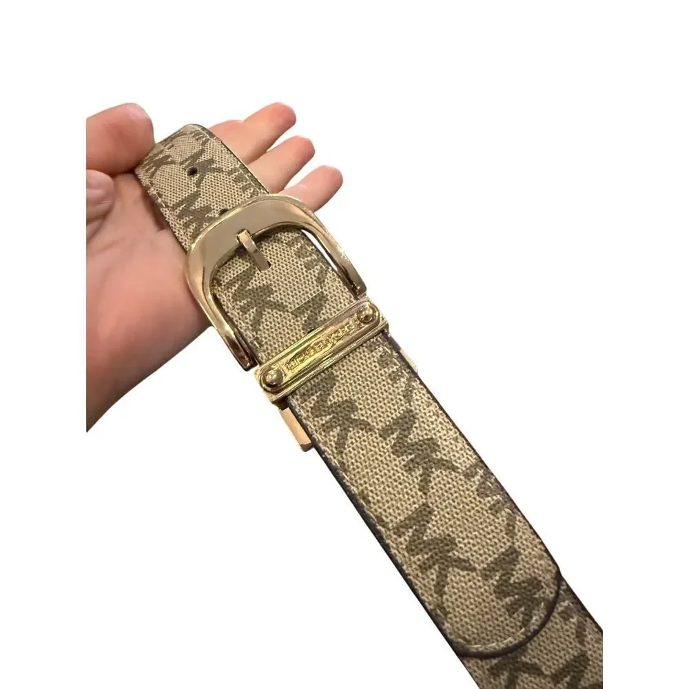 Michael Kors Signature Reversible Belt with Gold Toned Buckle